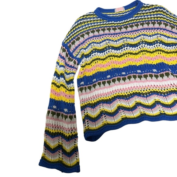 C+D+M‎ Crochet Muti-Color Bohemian Sweater Flared Sleeve Scallop Hem Size Medium - Picture 10 of 16
